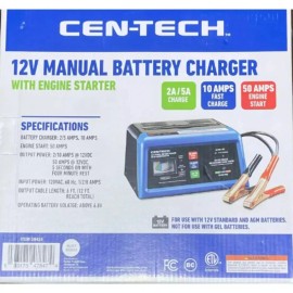 CEN-TECH Car Battery Charger Engine Starter Jumper Portable Auto 2/10/50 Amp 12V Analog
