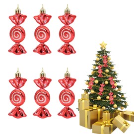 Bliceon 6 Pieces Christmas Candy Ornaments, Christmas Tree Candy Hanging Decorations, Ornament Sweet Shaped Baubles Hanging Pendants for Xmas Party Home Decor, Red Glitter Candy for Christmas Tree