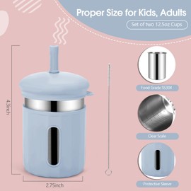 Kids Cups with Straws and Lids, 12.5oz Stainless Steel Kids Straw Cups with Silicone Sleeves, Spill Proof, Durable Drinking Cups for Kid and Adults,2PACK (Coral+ Blue)
