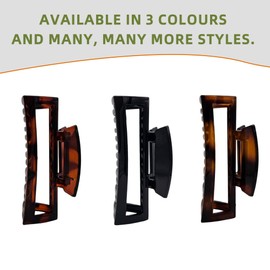 Diva Open Square Premium Claw Clip | 11.5CM / 4.5 INCH | Quality Materials | Amber & Gold Tortoiseshll, Black | All Hair Types Thick & Thin | Durable Grip & Secure Hold (Black)