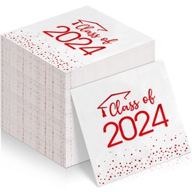 100Pcs Class of 2024 Graduation Napkins, Disposable Congrats Grad Paper Cocktail Napkins Square Foil Dot Hand Towels for 2024 School University College Graduation Party Decorations（Red）