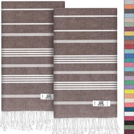 EPHESUS TOWELS Hand Towels - Set of 2 | 18" x 30" - Decorative Turkish Hand Towel for Bathroom, Kitchen, Guest, Face, Hair, Tea, Dishcloth (Sultan, Coffee)