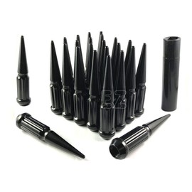 32 Pc Solid Spline Spike Lug Nuts Kit 14x2 Black Compatible with Ford 1999-2002 F-250 F-350 8x170 Bolt Pattern