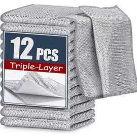 12 Pcs New Upgrade Steel Wire Dishcloth,Triple-Layer Steel Wire Cleaning Cloth,Powerful Cleaning Non-Scratch Wire Dishcloth Rag for Cookware, Sinks, Dishes, Stove Tops - Color: 12-pack