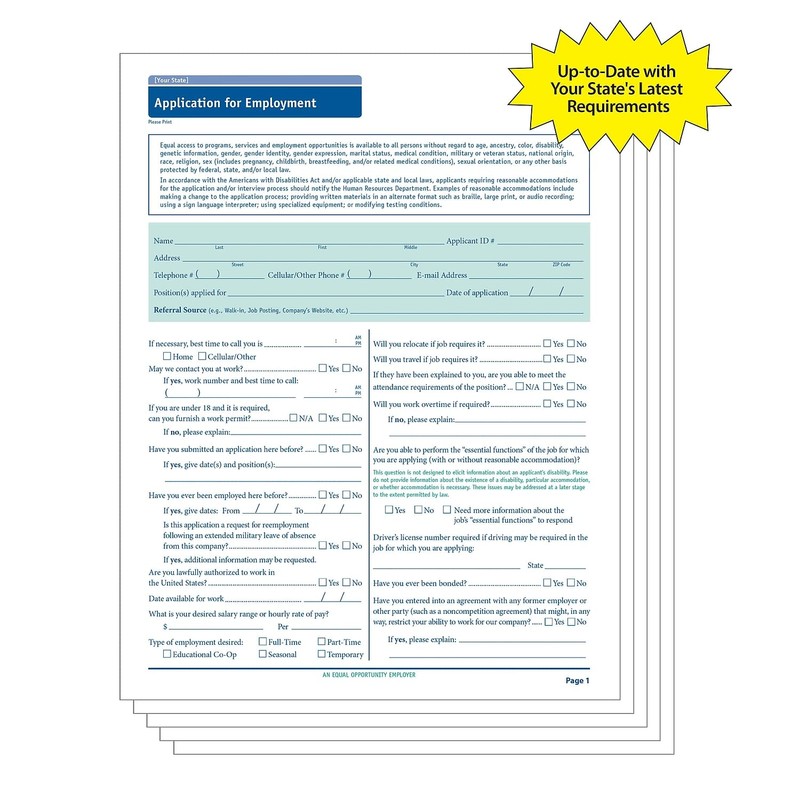 ComplyRight Tennessee State-Compliant Employment Application|8 ½"x11 |50 Pack|