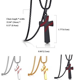 Cupimatch Men's Cross Pendant Silver Gold Black Stainless Steel Men's Baseball Cross Necklace, Stainless Steel