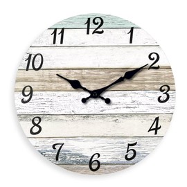 XNM Rustic Wall Clock for Bedroom Round Wood Wall Clocks Battery Operated 12 Inch Farmhouse Clock Non Ticking (MDF No Solid Wood)