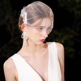 Cliory Lace pearl veil Bachelorette Party Veil Tea Party Fascinator Veil for women