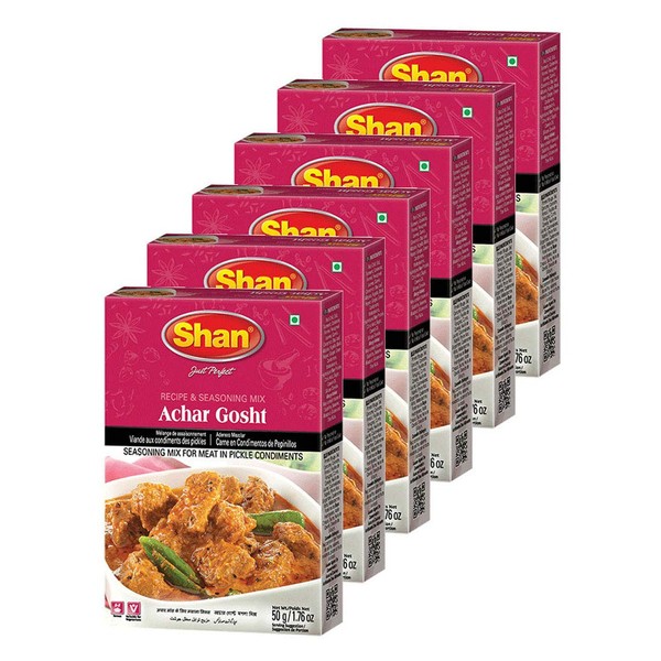 Shan - Achar Gosht Seasoning Mix (50g) - Spice Packets for Meat in Pickle Condiments (Pack of 6)