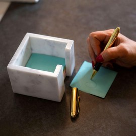 Sticky Memo Pad Note Cube Holder Marble Home Office Desk Accessories White Decor for Women Friend