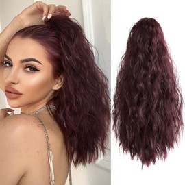 StrRid Ponytail Extension Wavy Curly 18" Long Synthetic Fake Pony Tail Wig Clip in Claw Clips Extensions Fluffy Heat Resistant Faux Hair Pieces for Women Wedding Party Daily Use 6 Oz Burgundy