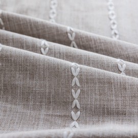 Deeprove - Cortina bohemia de 63 pulgadas de longitud para recámara, sala de estar, lino y algodón con rayas topo ponderadas, bordado semiopaca, bohemio, retro, tratamiento de ventana, 1 panel de 52