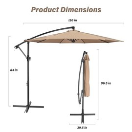 InfiniPower InfiniPower 10ft Cantilever Patio Hanging Umbrella Offset Outdoor Market Umbrellas with Easy Tilt Adjustment, for Backyard, Poolside, Lawn and Garden, Tan