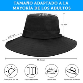 Ausein Sombrero para Sol Mujer y Hombre, Sombreros de Sol ala Ancha FPS/UPF50+, Visera Wide Brim con Protección UV, Gorro Bucket al Aire Libre con Agujero de Cola Caballo, Sun Hat para Playa y Pesca