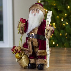 Northlight E76524 16" Woodland Standing Santa Claus Christmas Figure with Name List and Gift Bag, Red
