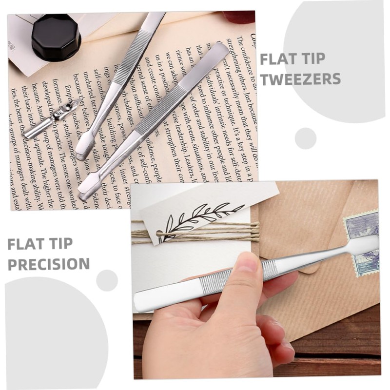 Healeved 4pcs Precision Stainless Steel Tweezers Flat Tips Collector Tools
