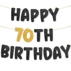 TOYVENTURES 70th Birthday Banner pre strung - NO DIY - Gold Glitter 70th Birthday Decorations for Women & Men, Party Banner - Party Decor Sign Funny Party Supplies, Did we mention NO DIY?