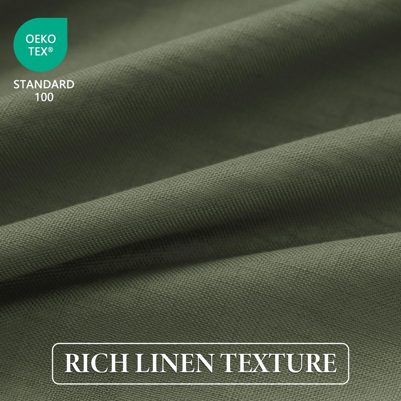 MYSKY HOME Olive Green Linen Pinch Pleated 100% Blackout Curtains