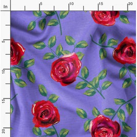 Soimoi Purple Moss Georgette Fabric Leaves & Rose Floral Decor Fabric Printed metre 42 Inch Wide
