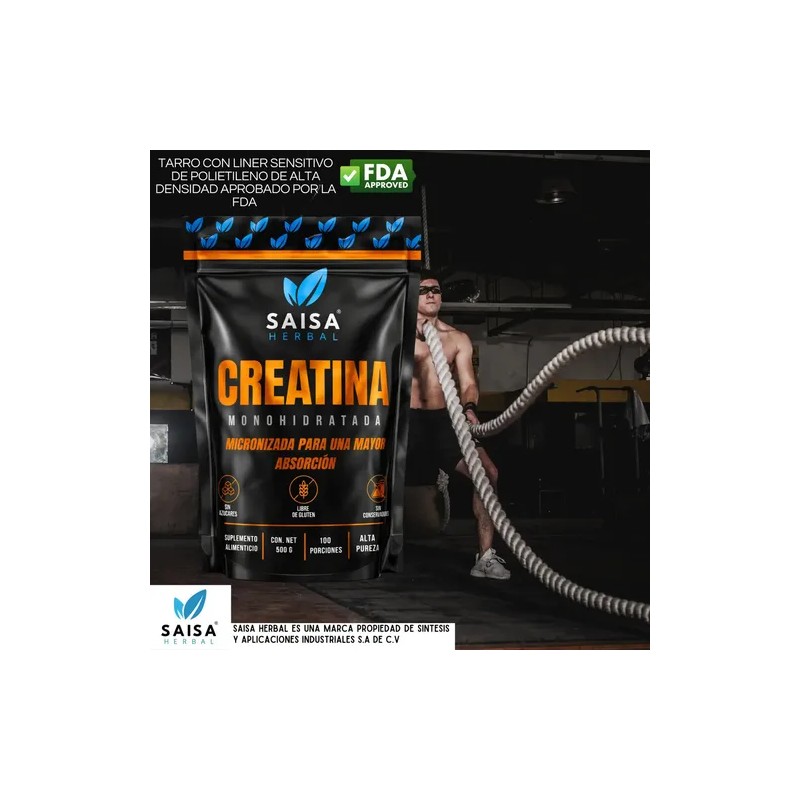 Creatina Monohidratada Alta Absorción 500 G Saisa Herbal Sin Sabor