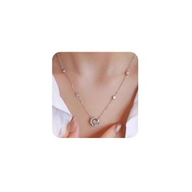 Mesaro Women's Necklace, Chain, Simple, Adjustable Length, Brand, Sparkle, Silver Necklace, Popular, Stylish, Accessory, Birthday Gift, Copper, Zircon