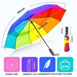 LEAGERA Rainbow Umbrella for Adults - Smal Travel Umbrellas for Rain&Sun, Small, Compact, Light, Folding and Portable Rainbow Umbrella For Backpack Umbrella, Automatic Open