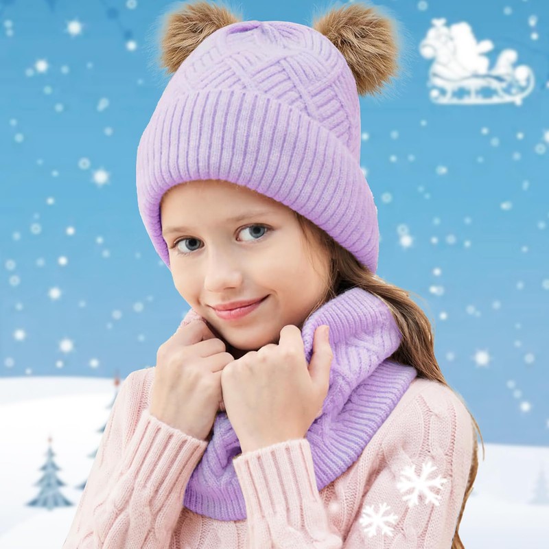 JFAN Children's Winter Knitted Hat with Pom Warm Ski Cap