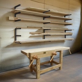 Lumber Rack Wood Storage Racks with 3 Level, Garage Wood Organizer Lumber Storage Rack, Workshop Organizers and Storage Wood Wall Shelving Wall Mounted, Lumber Metal Racks for Indoor (Black, 6 Pack)