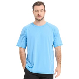 Sillictor Mens Running Tops Short Sleeve UPF 50+ Polyester Sports Gym T Shirts for Men Quick Dry UV Sun Protecion Rash Vest Swimming Hiking Fishing Football Training Shirts, Wicking 3010 Blue 2XL