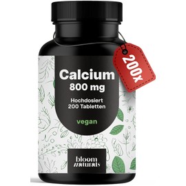 Calcium Tablets High Dose - 200 Tablets - 800 mg Calcium Per Day - Calcium Tablets High Dose - Vegan and Produced in Germany - Laboratory Tested - Packaging May Vary