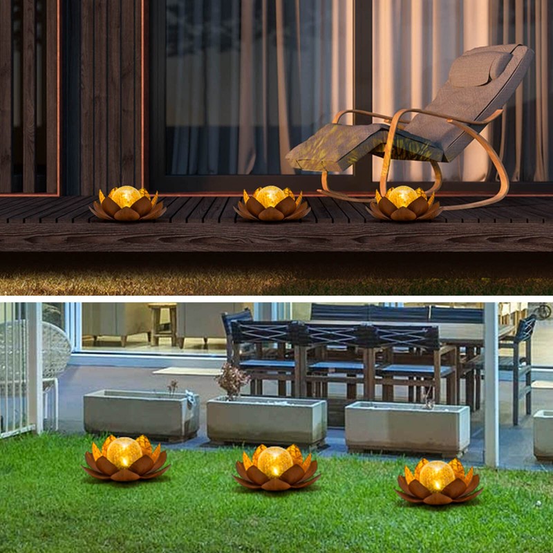 Huaxu Solar Lights Outdoor Decor Metal Lotus Flower LED Waterproof