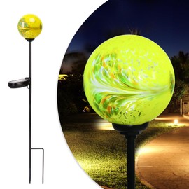 Solar Lights Outdoor Decorative Solar Outdoor Decorative Glass Ball Stakes Waterproof Garden Stake Glass LED Garden Globe Lights for Pathway Yard Lawn Decoration Yellow