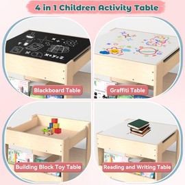 bbgroundgrm 4-in-1 Kids Wooden Activity Desk & Chair Set – Birch Plywood Table with Reversible Whiteboard & Chalkboard, 3 Storage Areas for Toddlers’ Learning, Art, and Play(3 Years+)