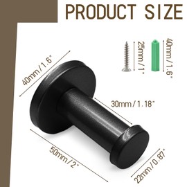 Litoexpe 6 Pack 2 Inch Bathroom Towel Hooks, Heavy Duty Wall Mounted Robe Hook Clothes Hanger for Bathroom Bedroom Kitchen, Black