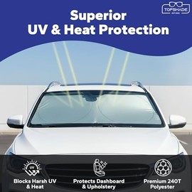 TopShade Parasol para Parabrisas de Coche: bloquea el Calor y los Rayos UV, Tejido de Calidad, Ajuste Ajustable para Coches, SUV y Camiones.