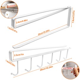 Juyibaao 2 Pcs Cup Hooks Under Shelf White and Kitchen Roll Holder Under Cupboard, Under Cabinet Cup Holder and Kitchen Roll Hanging Rack, Under Shelf Organizer for Home Office Bar