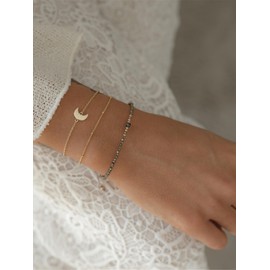 GLANZSTÜCKE MÜNCHEN Women's Bracelet Moon Sterling Silver Yellow Gold-Plated 17 + 3 cm – Bracelet Moon Silver Bracelet with Pendant Crescent Moon Bracelet Friendship Bracelets, Silver