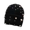 Wisafory Women's Knitted Beanie Hat with Pearls Warm Winter Hat Breathable Comfortable Women's Hats Knitted Hat Elastic Thermal Hat Ski Hat Running Hat for Women Girls, black