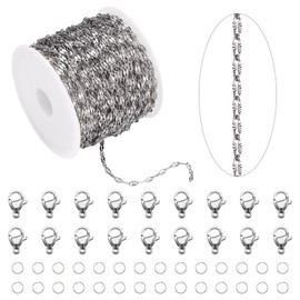 Beadthoven Cadenas de acero inoxidable de 32.8 pies de 2 mm para hacer joyas, cadenas de eslabones soldados con anillos de salto, cierres de langosta para pulsera, collares, arete, manualidades