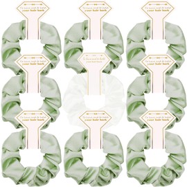 9 pack Satin Bridesmaid Scrunchies Bridesmaid Proposal Gifts Bachelorette Party Favor Elastics Hair Ties Scrunchies Satin Gift for Bridal Wedding Parties(Green-White)