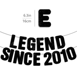 Pre-Strung Legend Since 2010 Black Glitter Banner, Happy 16th Birthday Decorations for Boy, 16 Year Old Anniversary Party Decor for Girls