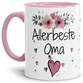Tasse mit Spruch - Allerbeste Oma - Schöne Geschenkidee/zum Geburtstag für beste Freunde und Familie/Danke Tasse - Innen & Henkel Rosa
