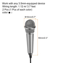 sourcing map 2Pcs Mini Microphone Portable Vocal Microphone for Voice Recording and Singing with Mic Stand and Cover,Silver & Black