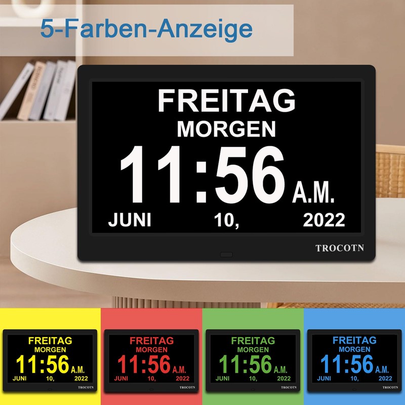 TROCOTN 10 Inch Digital Clock Day Clock Large Display Alarm