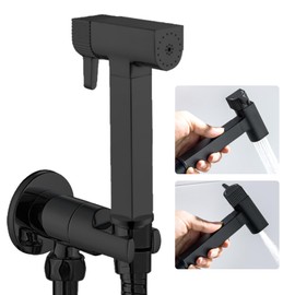 WRKMH Bidet Hand Shower Set Black 2 Functions Hand Shower Toilet Brass Wall Mounted Bidet Fittings with 1.2 m Shower Hose, One Inlet and One Drain Valve