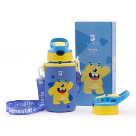 Botella de Agua para Niños Resistente con Popote y Asa, Termo Frijolin de 473ml para Bebidas Frías y Calientes Sin Fugas. Frijolin Kids Water Bottle. B Life