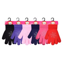 HAJRA® 2 Pairs Kids Diamond Magic Gloves- Stretchy, Warm, and Soft Winter Gloves for Girls– Ideal Outdoor Activities, Comfortable Fit Stylish Diamond Pattern Design, (Assorted colour (2 Pairs))