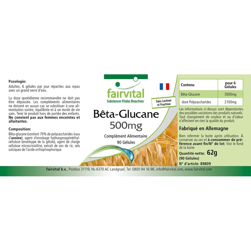 Fairvital Beta Glucan Capsules - 90 Capsules - 500mg Beta-Glucans
