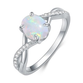 MOTIEL 1.5CT Opal Rings for Women 925 Sterling Silver Oval Opal Engagement Wedding Opal Promise Ring Twist Fire Opal Birthstone Ring Opal Jewelry-Size 5.5