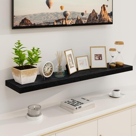 48 Inch Floating Shelf - Long Wooden Floating Shelves for Wall - 8 Inch Deep Floating Shelves - Floating Shelves 48"x8" - Display Shelves for Kitchen - Living Room - Bedroom - Black - Set of 1